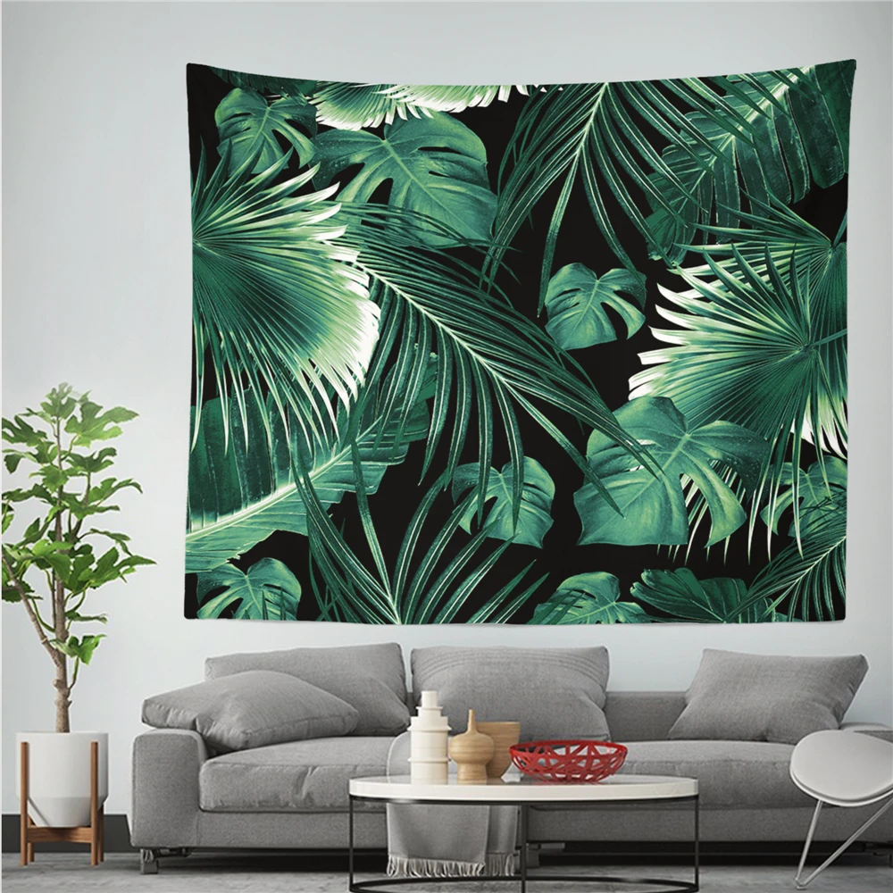 

Tropical Green Leaves Printed Tapestry Nordic Modern Fashion Wall Hanging Tapestry Party Home Decor Beach Towel Wall Carpet