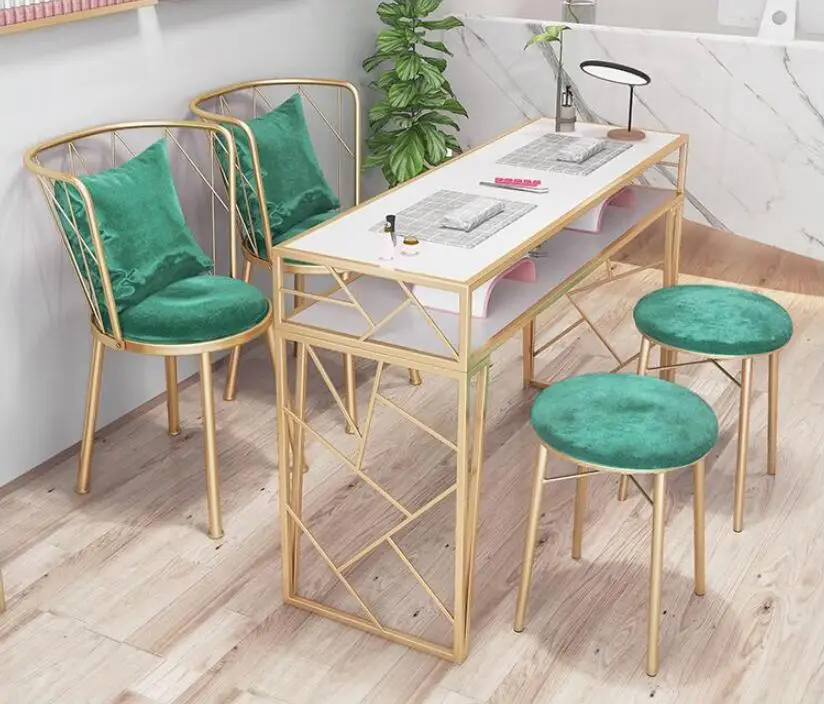

Table and chair set of Nordic manicure shop simple marble custom manicure table net red ins iron gold manicure table