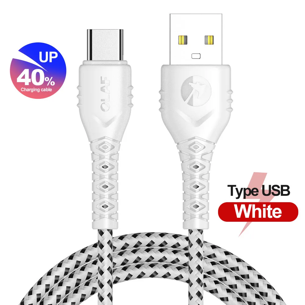 OLAF 2 м usb type C кабель для samsung S9 S8 Быстрая зарядка type-C мобильный телефон зарядный провод USB C кабель для Xiaomi Mi A2 Oneplus 6t - Цвет: White