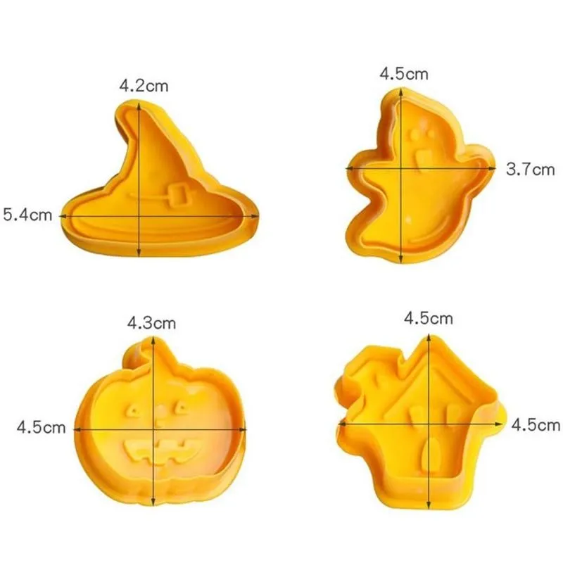 

4pcs/set Halloween Cookie Biscuit Mold 3D Cartoon Cookie Cutter Diy Cake Funny Mould Fondant Plunger Kitchen Tools Baking P X7E0