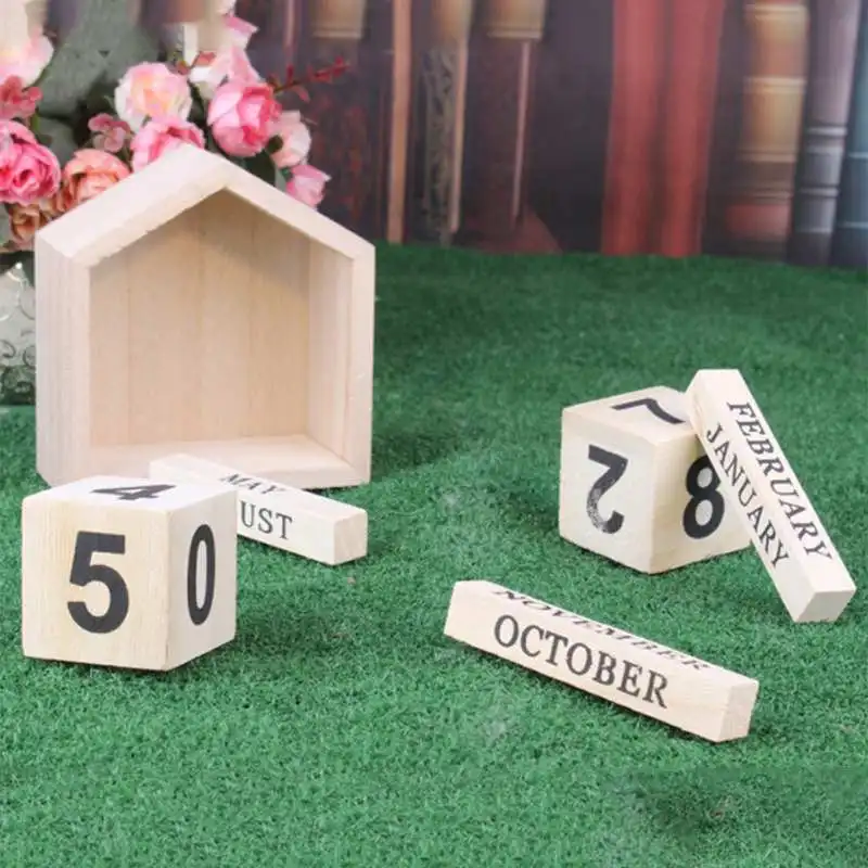 Винтажный дизайн Дом Форма Вечный календарь деревянный стол блок Товары для