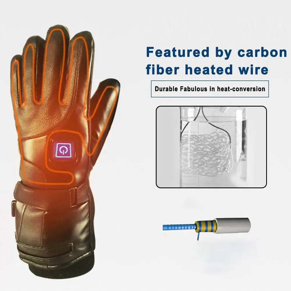 Winter Electric Heating Gloves PU Leather Waterproof Outdoor Cycling Skiing Heated Rechargeable Unisex Sports | Спорт и развлечения