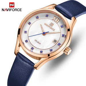 Часы наручные NAVIFORCE женские кварцевые, роскошные брендовые модные водонепроницаемые с кожаным ремешком, с датой и платьем