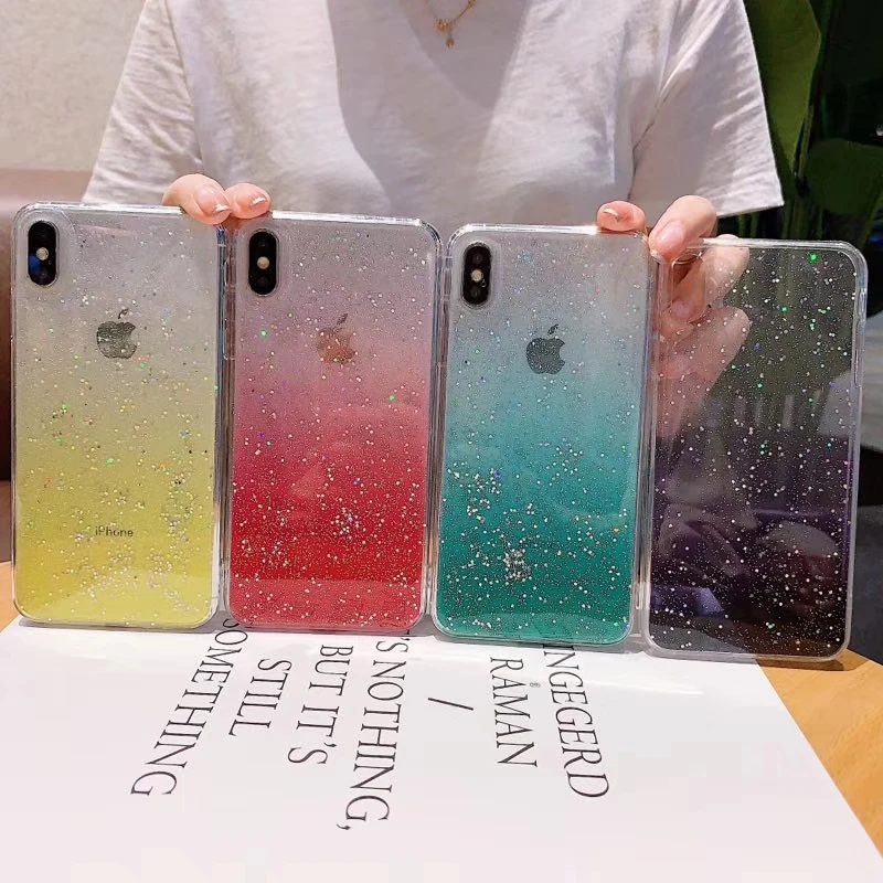 Новый градиентный Прозрачный чехол для iphone 8 7 6s Plus Блестящий блестящий с