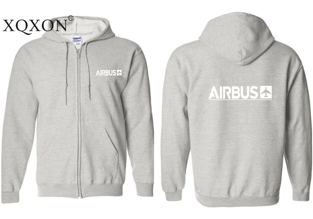 Gray XQXON- Harajuku дизайн Airbus печатных толстые мужские толстовки с капюшоном на молнии толстовки Z712 - Цвет: Gray