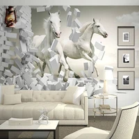 custom mural wallpaper white horse galloping brick wall living room sofa tv background photo wall art murals non woven wallpaper