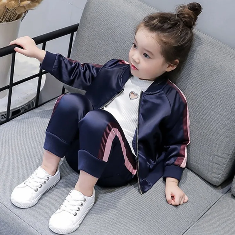 Осень 2019 Модный комплект одежды для девочек куртка с длинным рукавом и штаны из 2