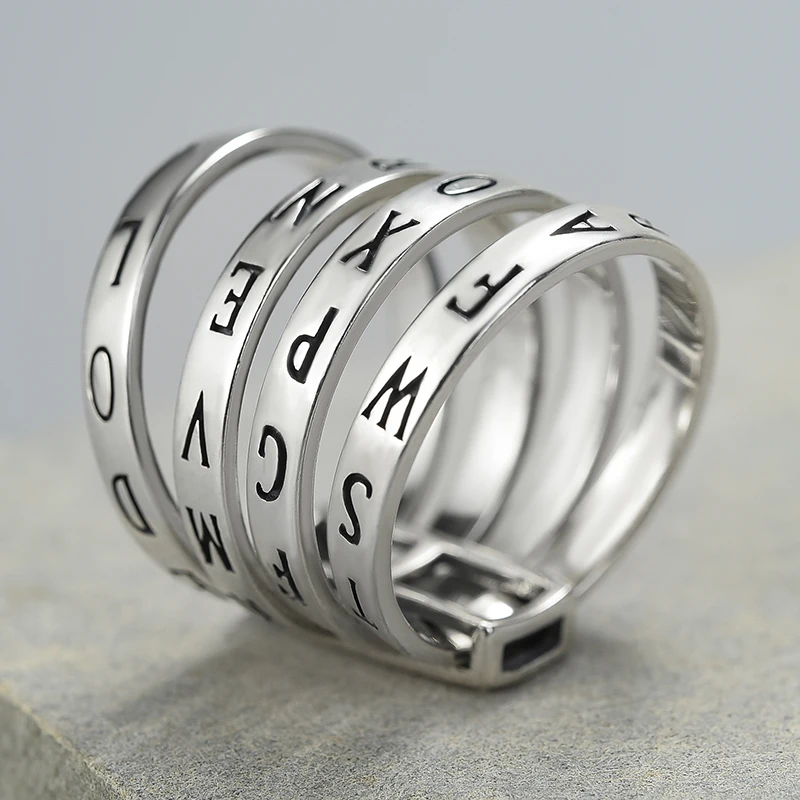 Lotus Fun Real 925 Sterling Silver Natural Handmade Fine Jewelry Rotatable Ring Can Make Different Words Rings for Women Bijoux | Украшения