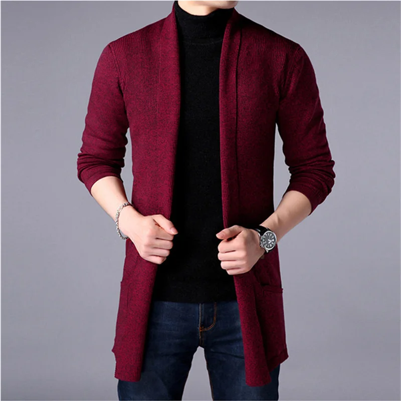 

Sweater Coats Men New Fashion 2021 Autumn Men's Slim Long Solid Color Knitted Jacket Fashion Men's Casual Sweater Cardigan Coats