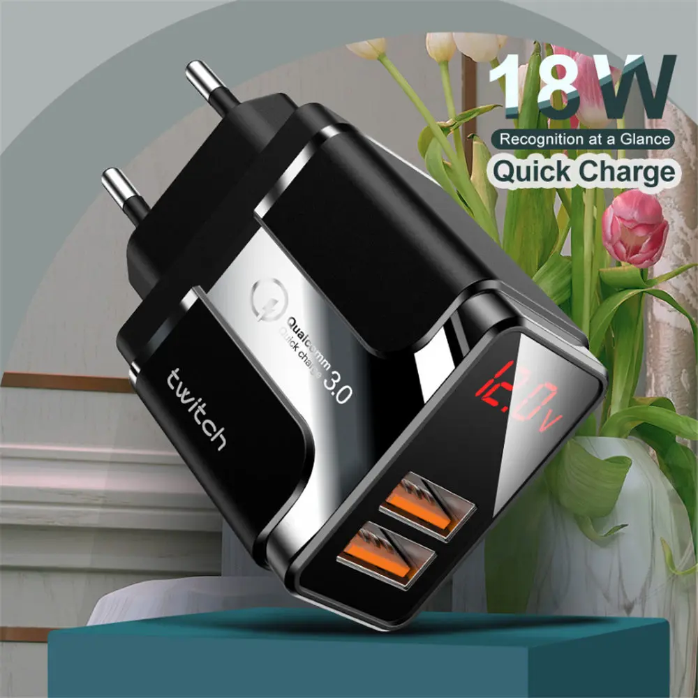 

URVNS 30W 48W Digital Display QC3.0 USB Quick Charger For iPhone Adapter 3A Fast Charging Wall Phone Chargers For Samsung Xiaomi