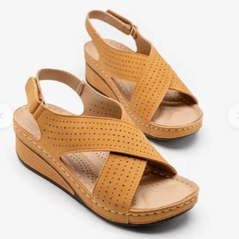 

Women Sandals New Summer Shoes Ladies Sewing Wedges Female Casual Pu Leather Comfortable Retro Beach Slippers