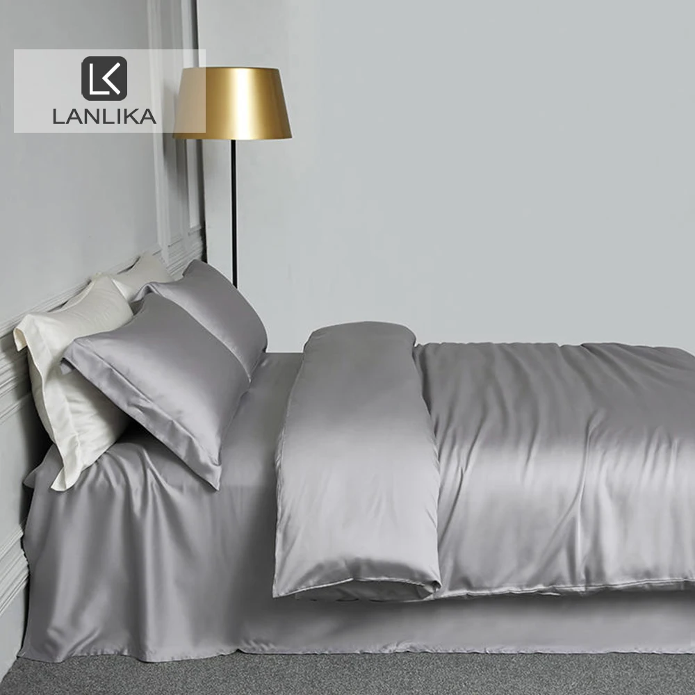 Lanlika 100% Шелковый серый роскошный комплект постельного белья красота сна