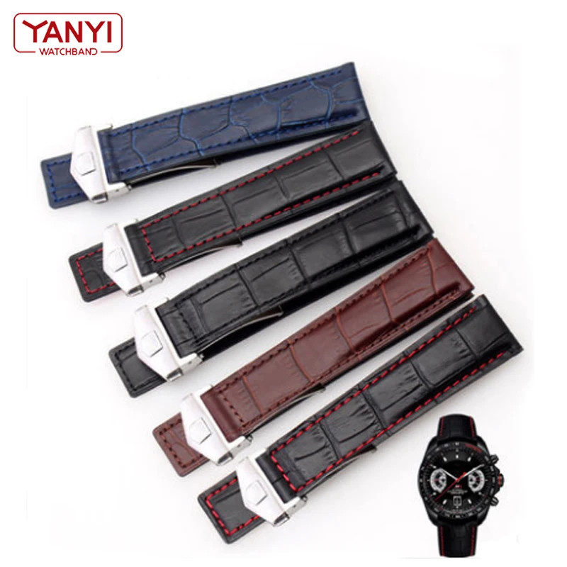 

Genuine leather bracelet 19mm 20mm 22m for tag heuer watchband men wristwatches band accessories fold buckle leather watch strap