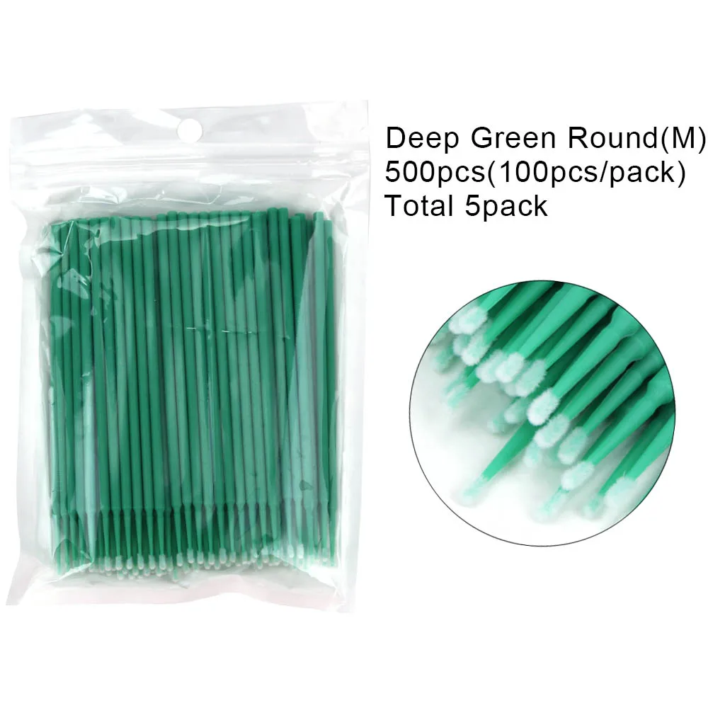 500pcs green 100/500/1000 шт/партия микрощетки для наращивания ресниц ватный тампон клей для ресниц щеточки одноразовые аппликаторы палочки инструменты для макияжа - Цвет: 500pcs green