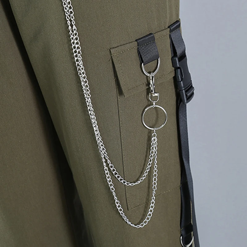 

[EAM] High Elastic Waist Black Pocket Long Chain Trousers New Loose Fit Pants Women Fashion Tide Spring Summer 2021 1DD6645