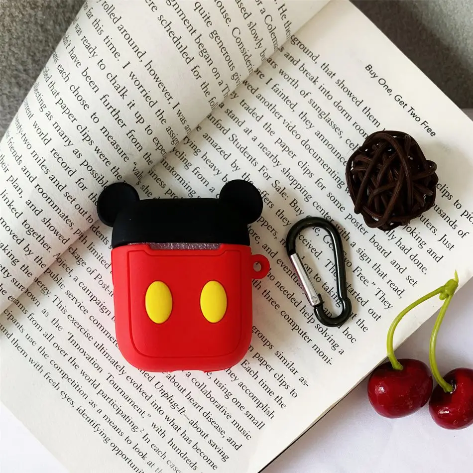 Red miki Чехол для AirPods с мультяшным рисунком, чехол для наушников для Apple Airpods 2, чехол для зарядки, защитные аксессуары, крючок карабина - Цвет: Red miki
