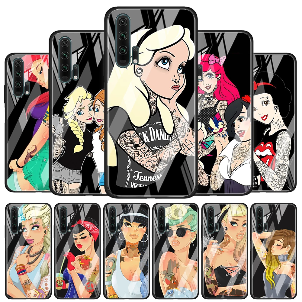 

Tattoo Princess for Honor 30 20 10 9X Pro Plus Lite 8X Huawei Y8P Y6P Y5P Y9 Y7 Y6 2019 Tempered Glass Phone Case