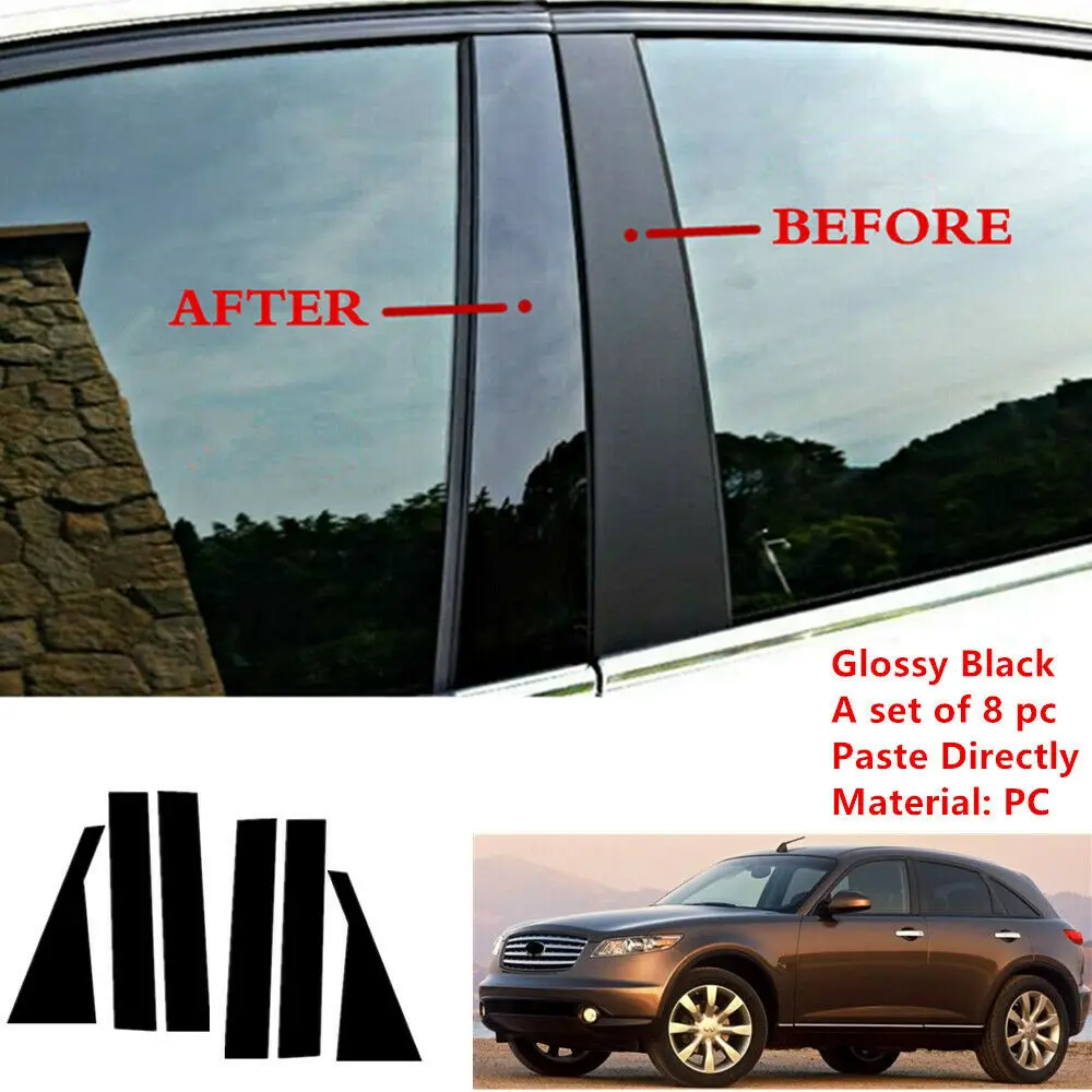 Подходит для Infiniti FX 35 45 FX35 FX45 2003-2008 6pc глянцевая черная отделка наружных дверей и