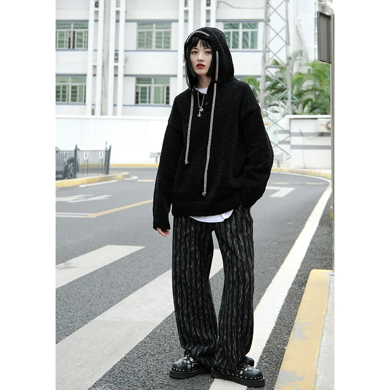 Толстовки Женская синель шляпа веревка Juezi текстура удобный осень зима черный