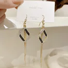 Южнокорейские новые модные серьги с бриллиантами и драгоценными камнями, длинные геометрические серьги с кисточками, праздничные Дикие ретро серьги, ювелирные изделия для женщин