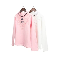 spring autumn long sleeve white knitted shirt teen girls kids cotton blouse student school clothes child casual pink tops 2 12 y