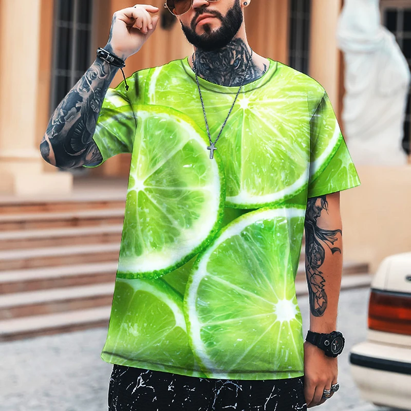 

KYCK 2021 Summer New Style 100% Pure Lycra Cotton T-shirt Refreshing Summer Lemon 3D Printing O-neck High-quality Men's T-shirt