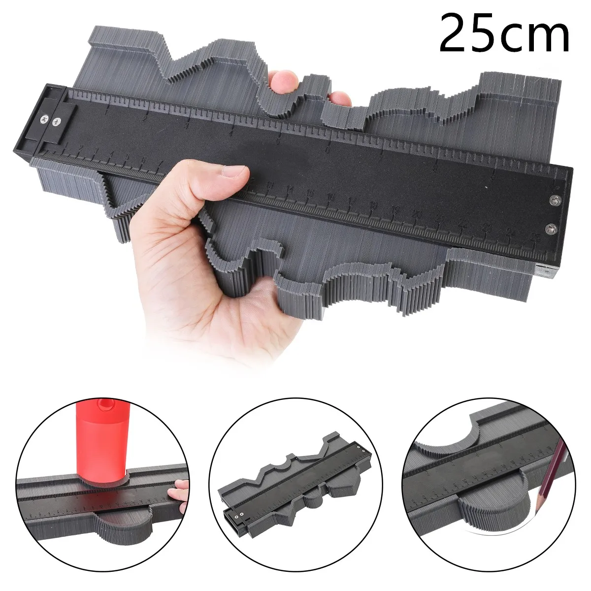 25cm grey Многофункциональный контурный профиль калибровочный плиточный ламинат кромка формирующая деревянная измерительная линейка ABS контурный манометр Дубликатор 5/10 дюймов - Цвет: 25cm grey