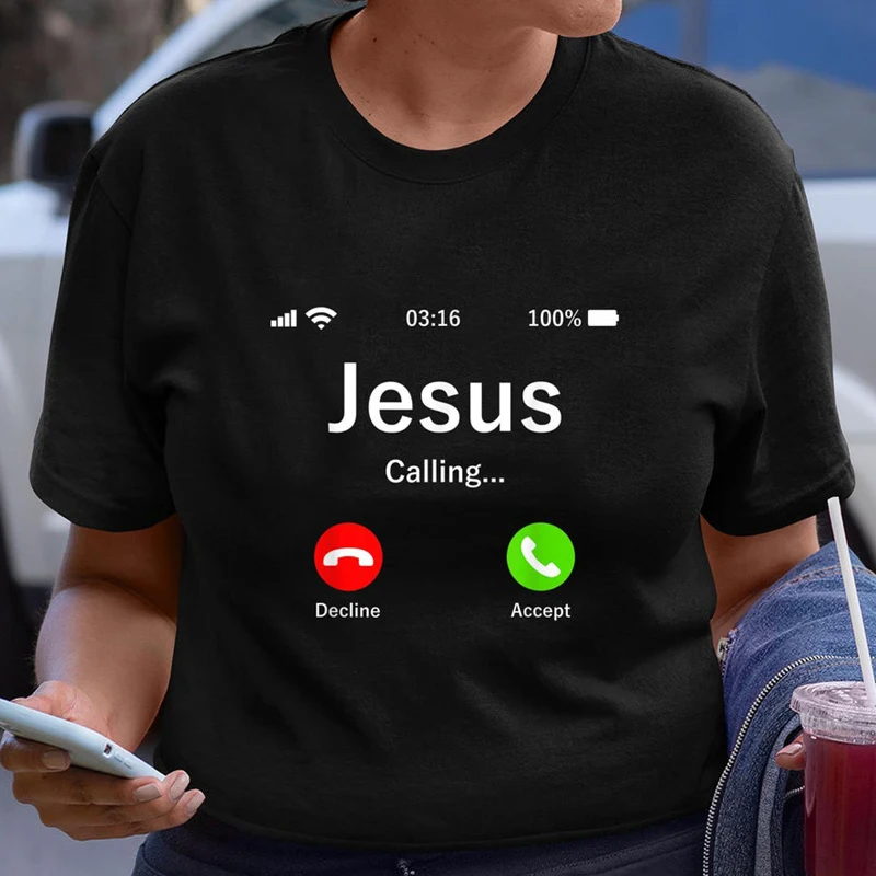 

Colored Jesus Is Calling T-shirt Funny Unisex Short Sleeve Christian Tshirt Women Religious Church Faith Tees Tops
