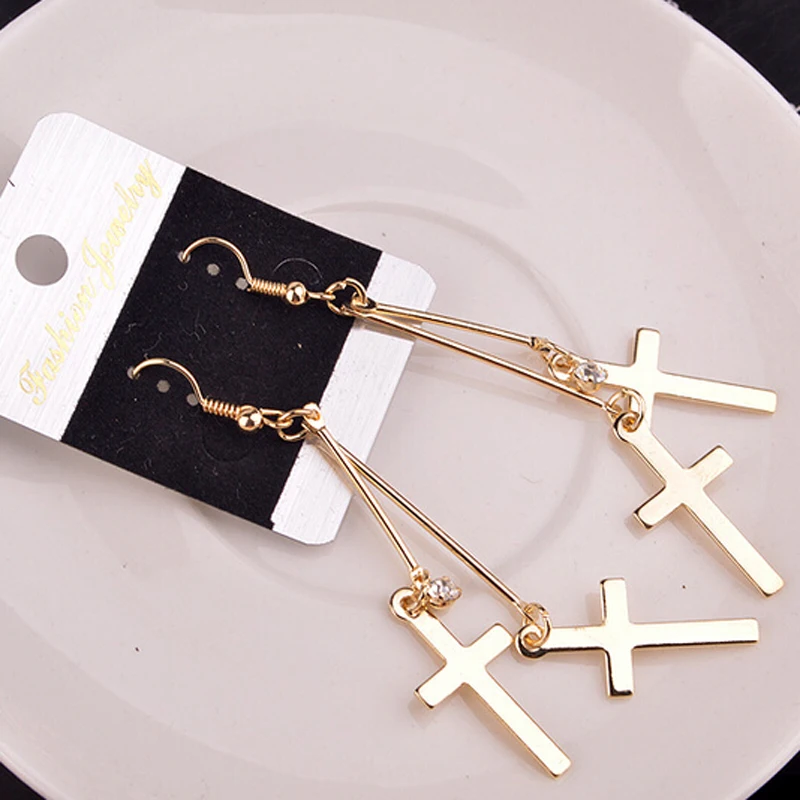 1 пара уникальный крест висячие серьги в виде капель с кристаллами форме для