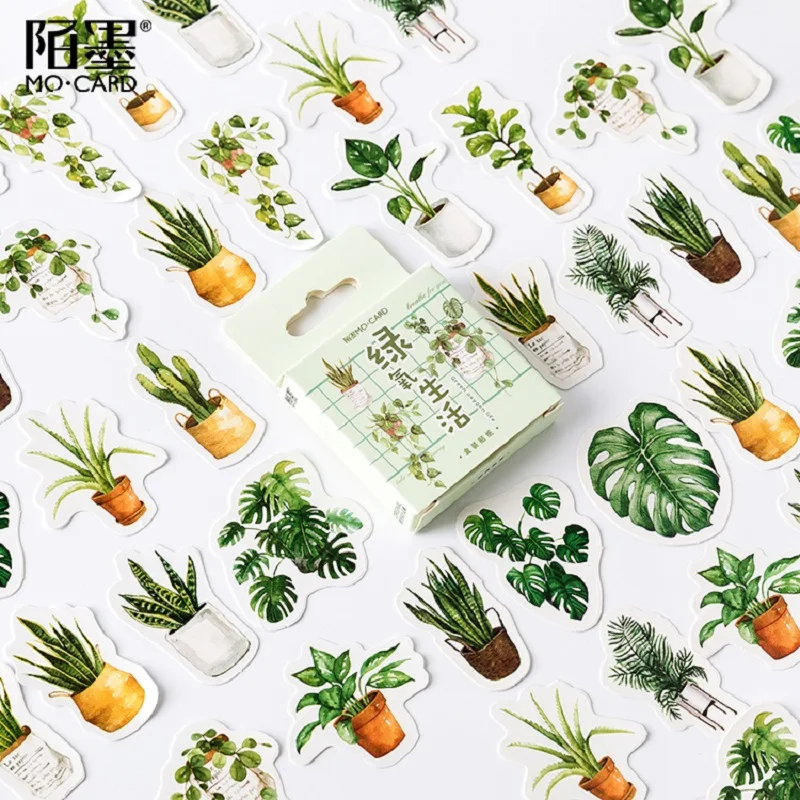 

46pcs/box Plant green leaves Stickers Decoration Diary Scrapbooking Accessories Label Universal sealing Aesthetics Stationery