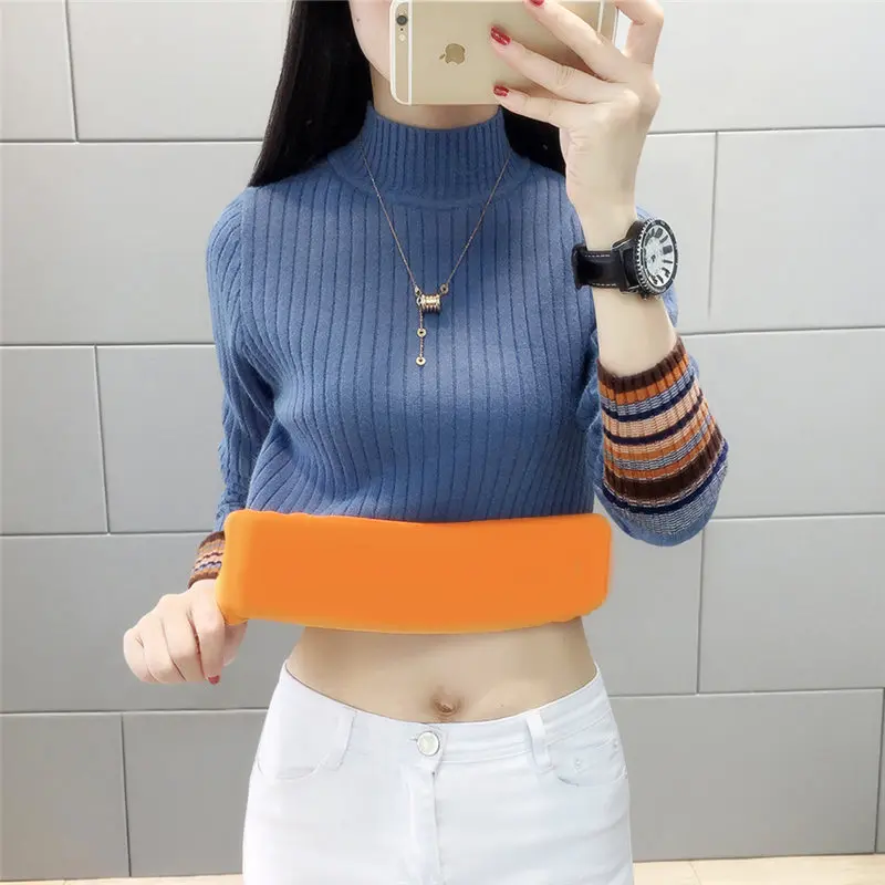

Warm and semi-high collar pullover, plush and thicker bottom sweater, women's knitting wear new style of fall 2019