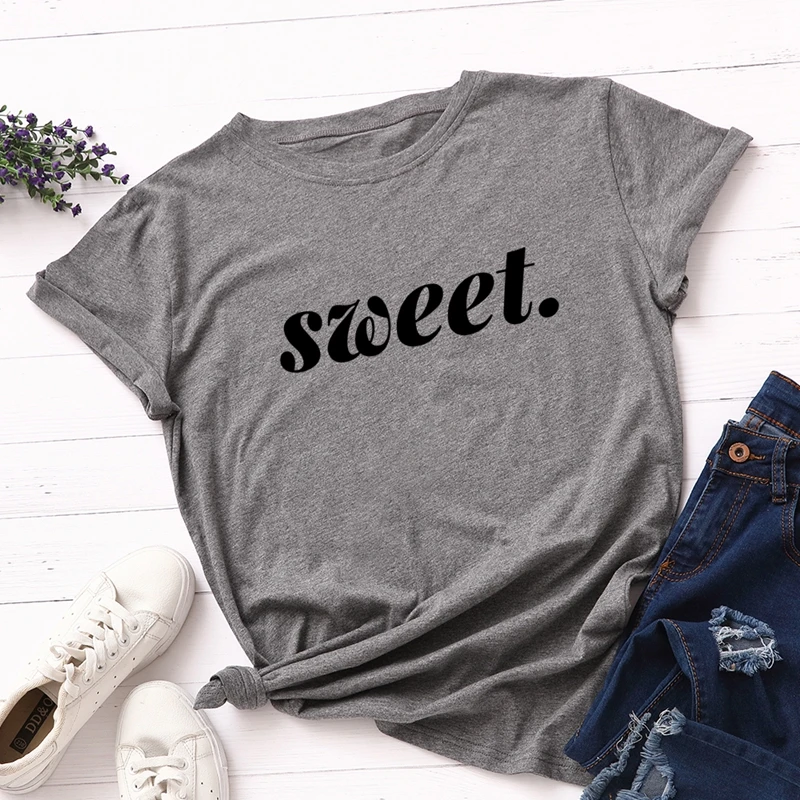 

Women 100% Cotton Plus Size Top T-Shirt Graphic Tee Female Summer Short Sleeve Tops Tees Sweet Letter Print T-Shirts Girls Shirt