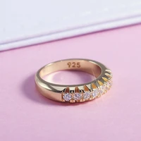 huitan high quality office lady accessories rings golden color halo micro paved casual style female jewel with size 6 10 2019