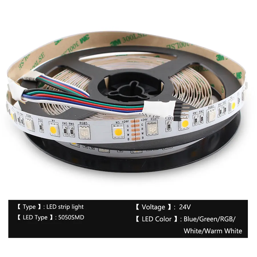 24V LED Strip 5050 DC 24V RGB WarmWhite 24 V 5 meter waterproof flexible Light stripe 60Led/m Led Tape lamp Ribbon tv backlight