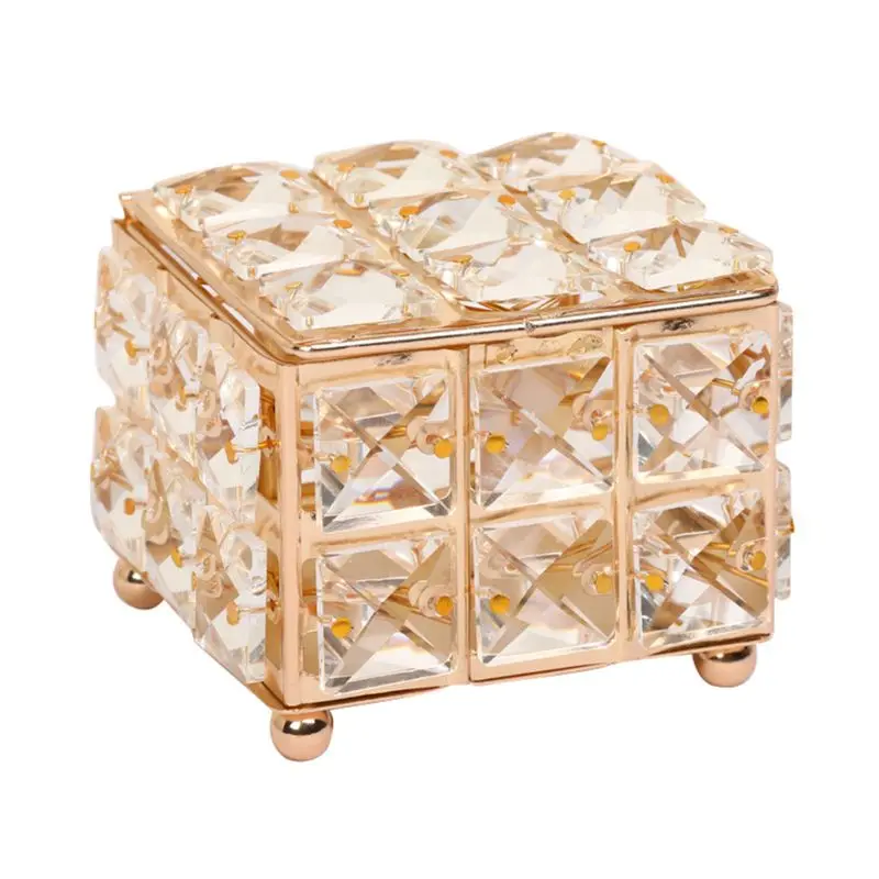 

European Crystal Earring Ring Storage Box with Lid Lipstick Jewelry Display Case X7JB