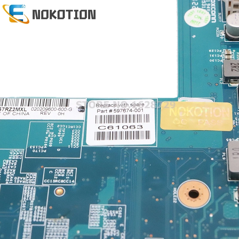 NOKOTION материнская плата для ноутбука hp G62 CQ62 597674-001 DDR3 Материнская плата с разъемом S1 Бесплатный процессор