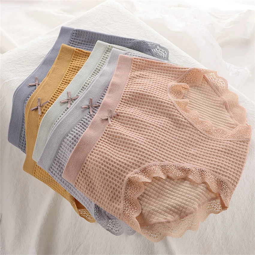 

New Seamless Lace Plaid Panties for Women Sexy Cute Lingerie Soft Girl Briefs Intimate Bow Mid Waist Underwear Ladies Underpants