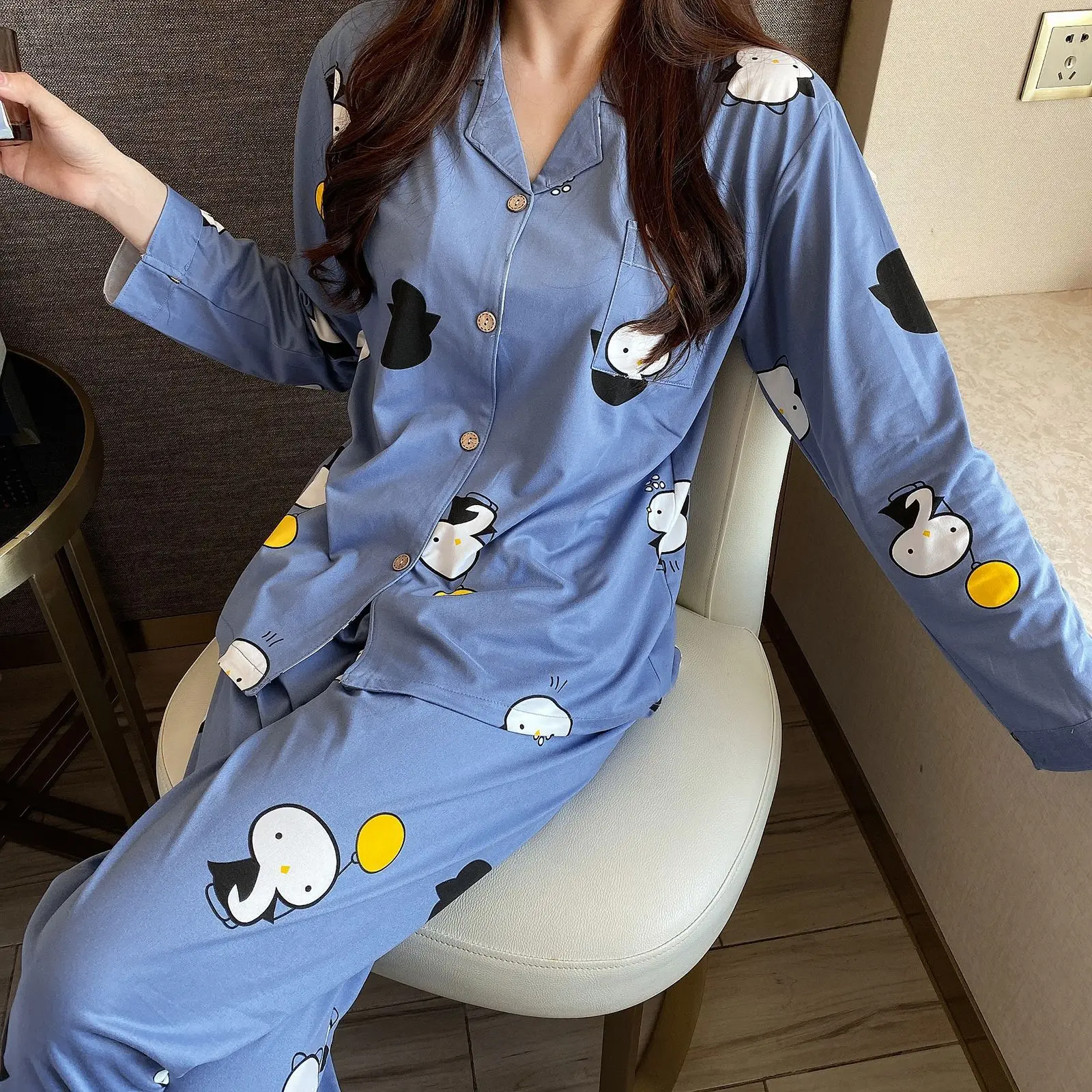 Women pajamas set Women lovely Pyjamas Female Pajama Set Long Sleeve Cartoons Full Trousers soft Two Piece Autumn And Winter