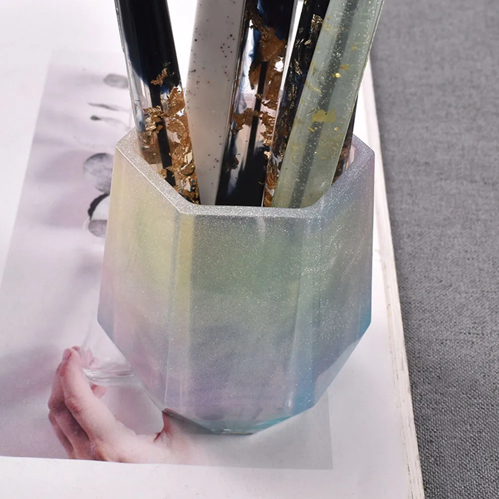

Pen Holder Silicone Casting Molds Epoxy Resin Hexagonal Storage Bucket Mould Candle Pot Clay Concrete Molds Craft Home Decor