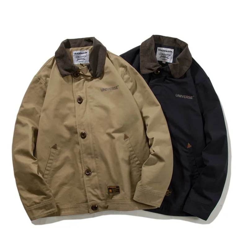 Мужская ветровка с отложным воротником свободная ветрозащитная теплая куртка