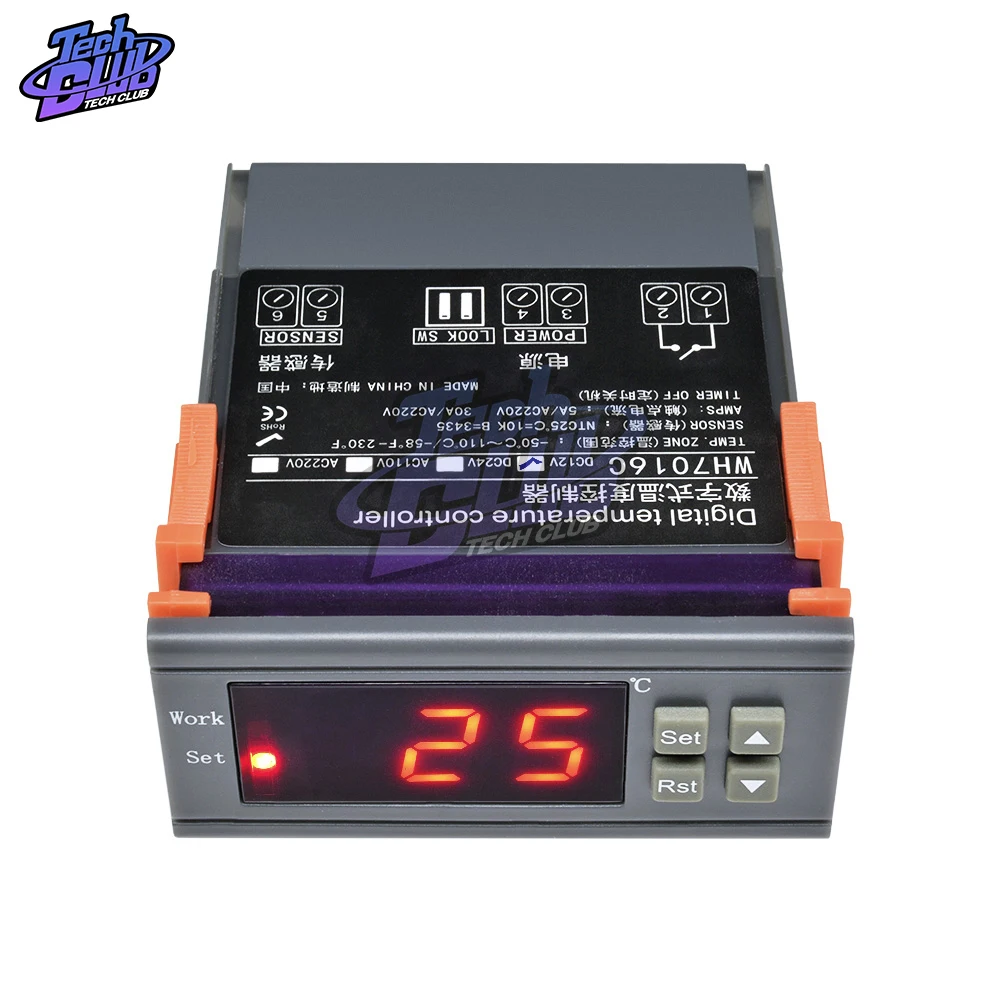 WH7016C AC 220V 10A LCD Digital Temperature Controller Regulator Thermostat Switch Thermometer with Probe -50~110 Celsius |