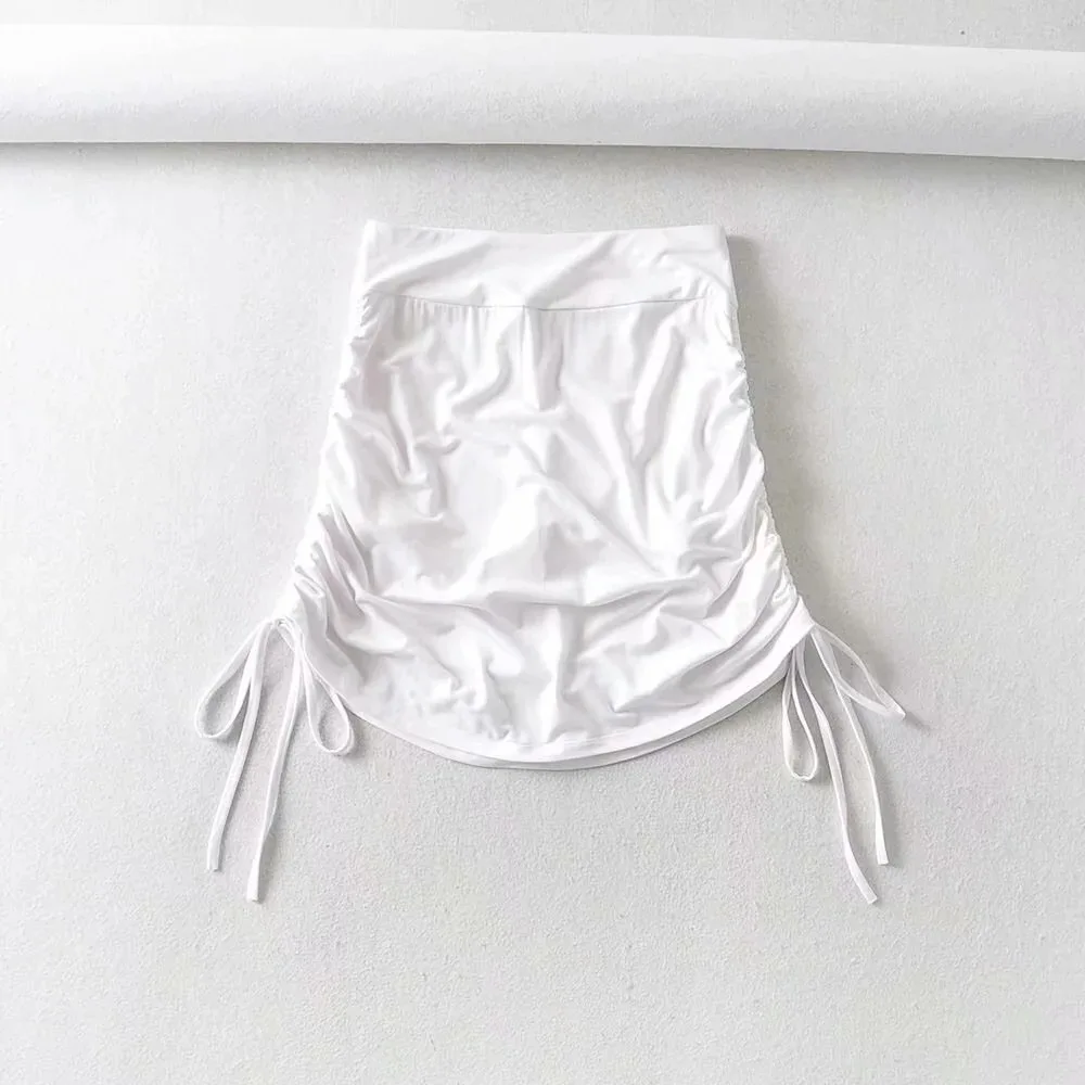 

woman skirts harajuku 2021 summer ladies thread side draw string elastic sexy high waist pleated slim mini skirts womens
