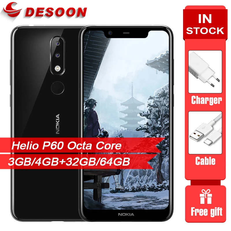 Nokia X5 5 86 дюймовый смартфон Helio P60 Octa Core Dual Sim карты с функцией отпечатка пальца ID 3060