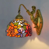 european style vintage tiffany colored glass living room dining room bedroom bar club aisle balcony rose wall lamp