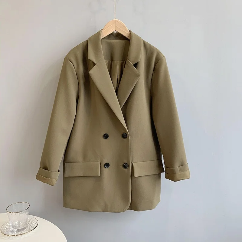 

2021 spring black loose solid color suit coat women's design sense Korean leisure suit top
