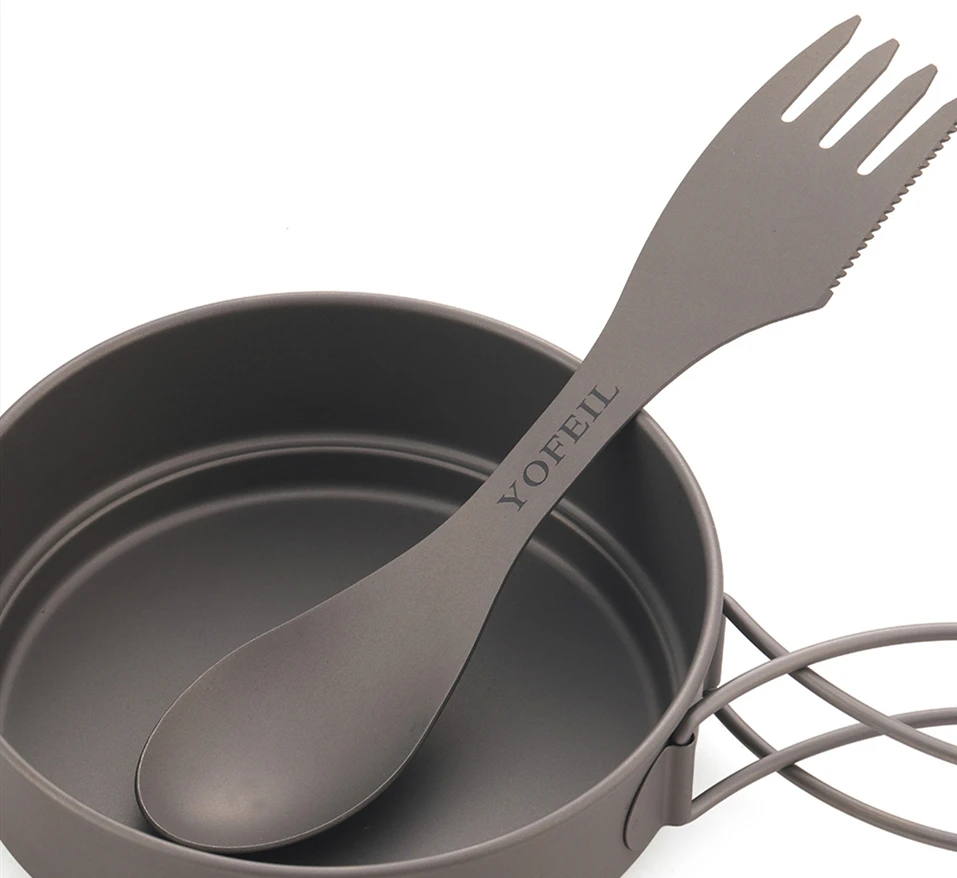Кемпинг Titanium Ложка Вилка Три в одном Сверхлегкий Titanium Посуда Кемпинг Открытый Spork Открытый Туризм Аксессуары