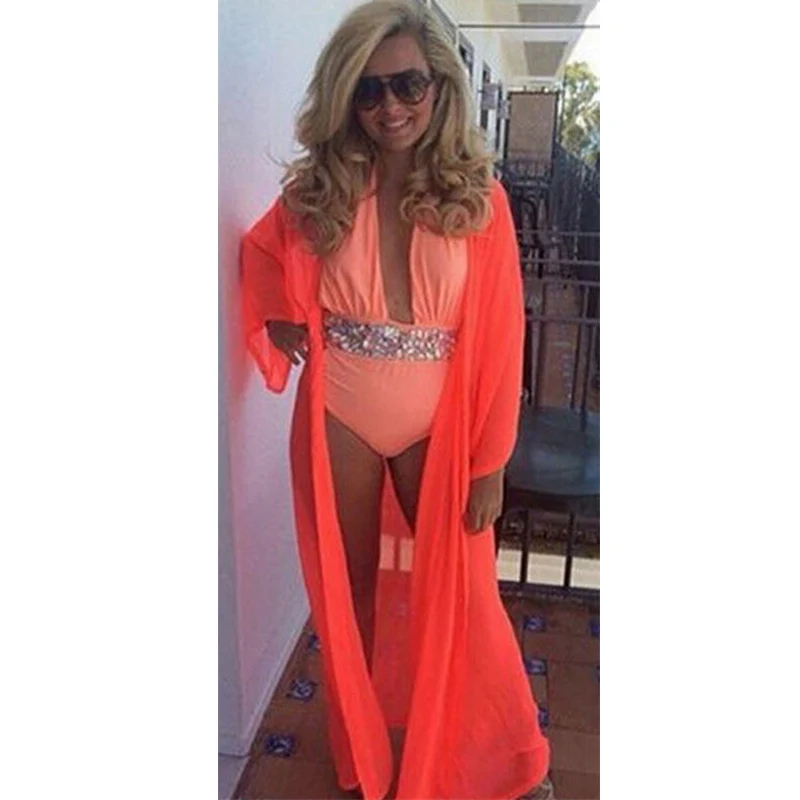 Женское шифоновое пляжное платье накидка карамельного цвета на купальник бикини Пляжная туника саронг для