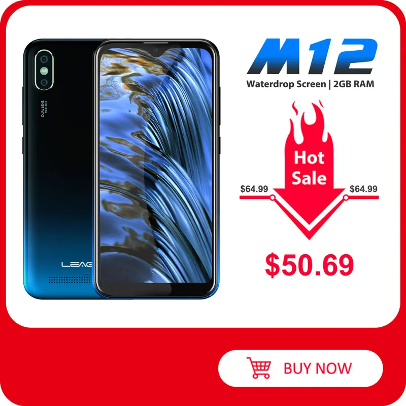 Мобильный телефон LEAGOO M12 5,7" HD+ Waterdrop экран 2 ГБ ОЗУ 16 ГБ встроенной памяти MT6739V 3000 мАч 8 МП камера Android-смартфон.