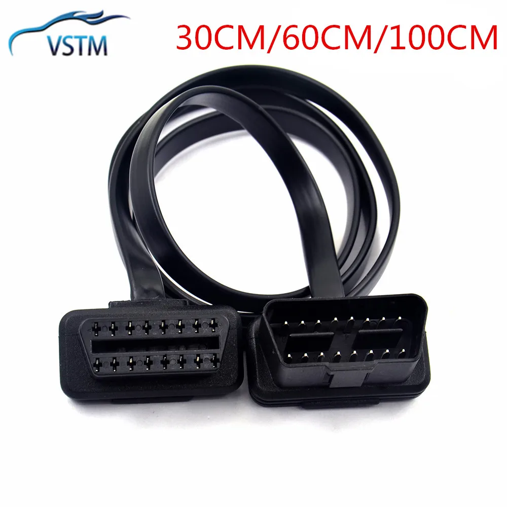 Новый 30/60/100 см плоский тонкий 16Pin OBD 2 удлинитель для головок OBD2 16 Pin ELM327 адаптер