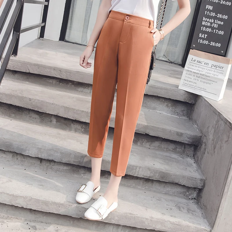 Брюки женские с завышенной талией офисные Капри Элегантные повседневные штаны